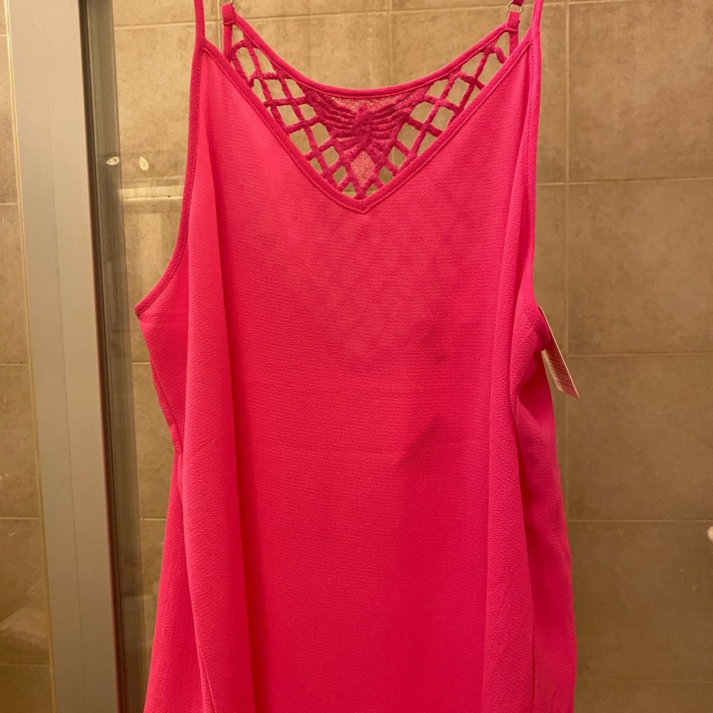 Hot pink slim strap top. Size large. NWT